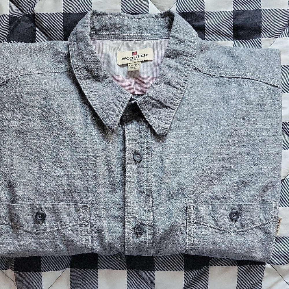 Woolrich Gray Casual Short Sleeved Shirt, XXL 100% cotton